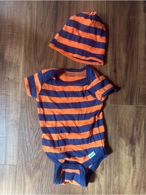 Gerber Orange and Navy Striped One-Piece with Matching Hat